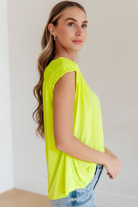 Ruched Cap Sleeve Top in Neon Green - Liarian Unlimited Boutique