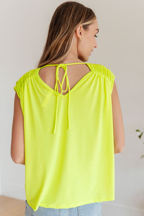 Ruched Cap Sleeve Top in Neon Green - Liarian Unlimited Boutique