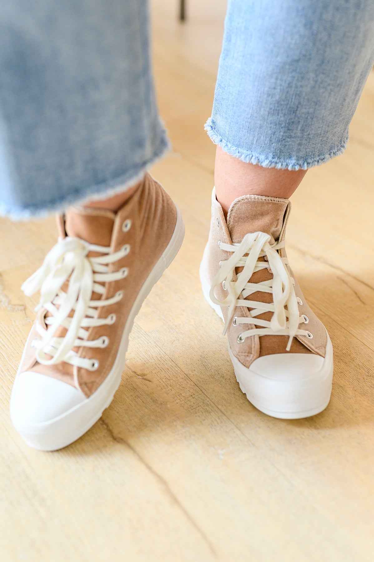 Run Me Down Velvet High Tops in Tan - Liarian Unlimited Boutique