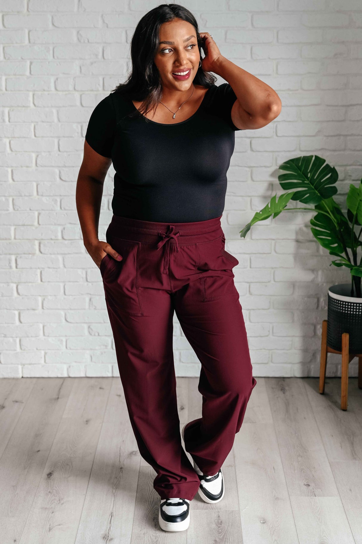 Runner's High Drawstring Joggers in Red Merlot - Liarian Unlimited Boutique