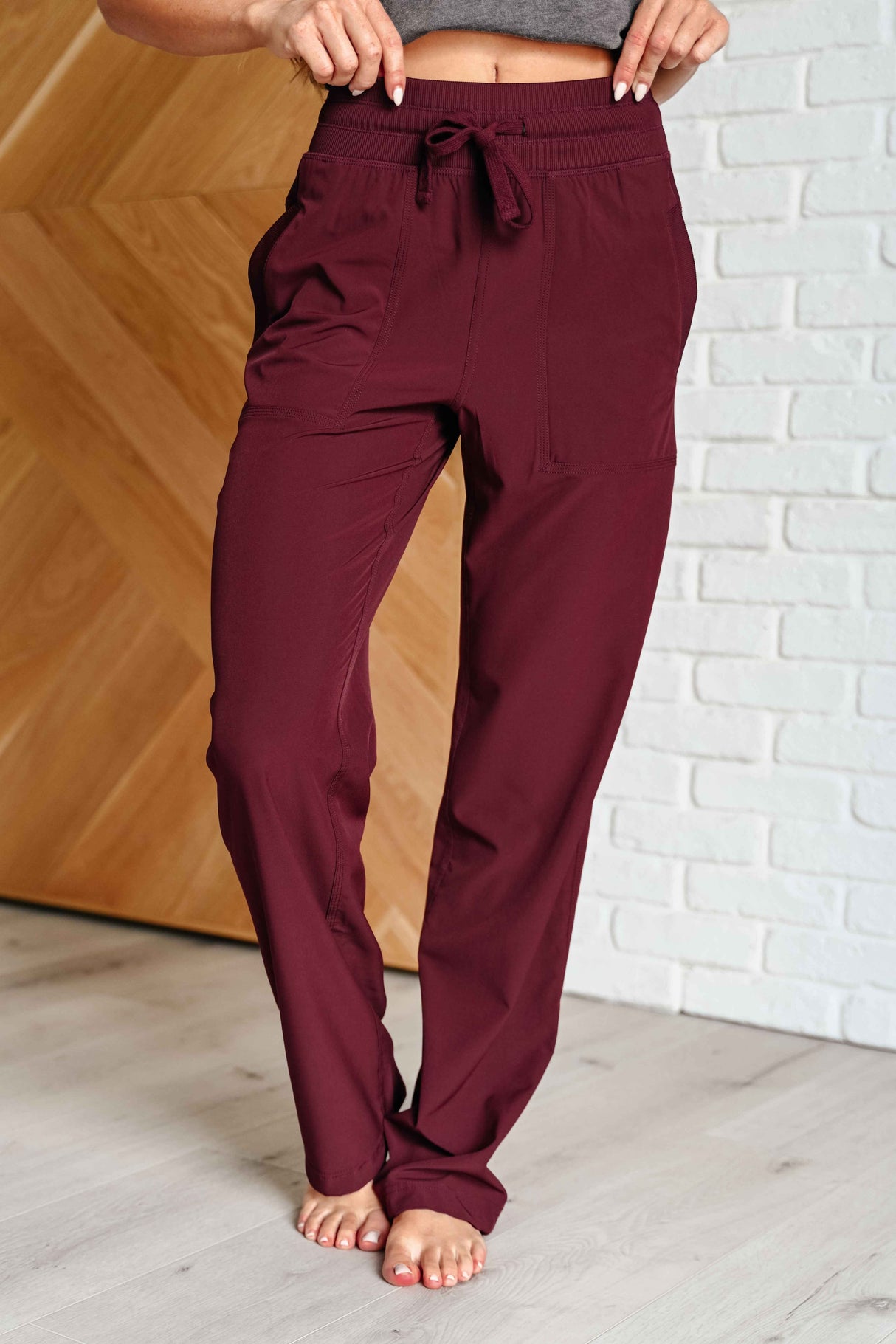 Runner's High Drawstring Joggers in Red Merlot - Liarian Unlimited Boutique