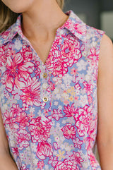 Sea Spray Collared Sleeveless Top in Falling Floral