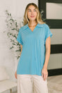 Sea You Soon Collared Top in Costal Blue
