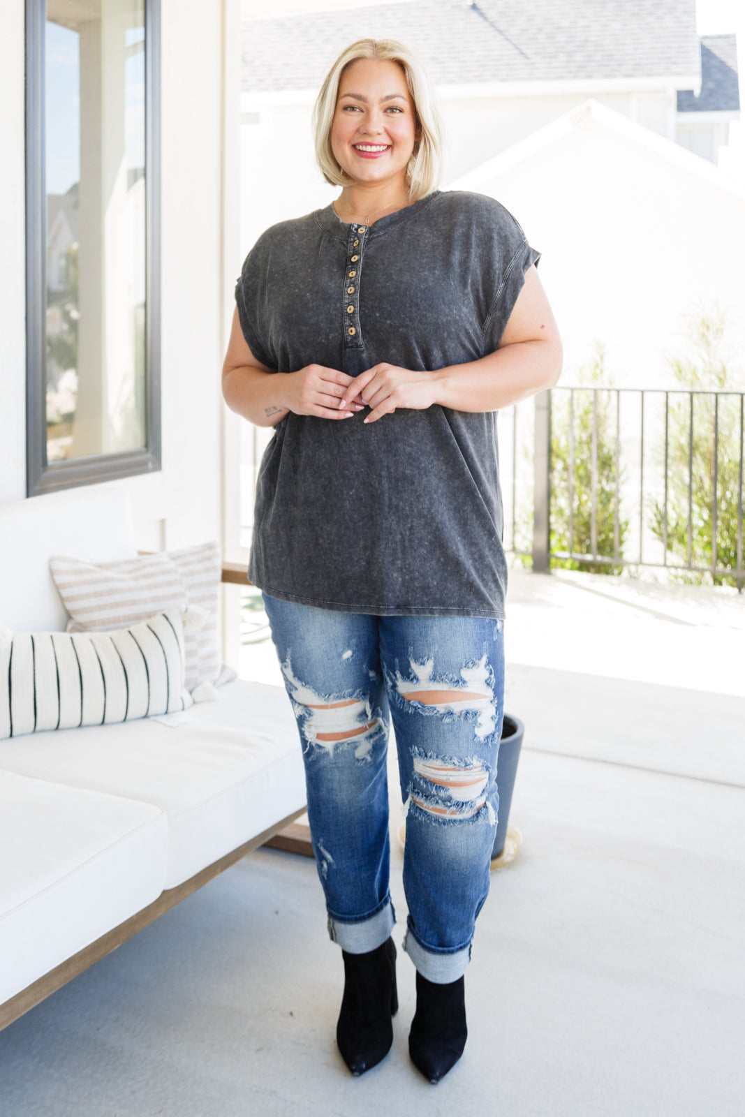 She's Alright Mineral Wash Sleeveless Henley - Liarian Unlimited Boutique