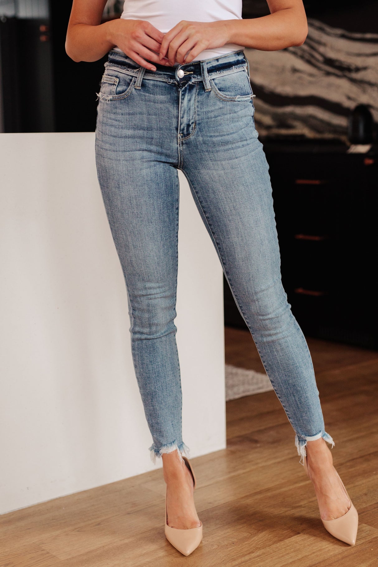 Sherry Mid Rise Release Waistband Detail Skinny - Liarian Unlimited Boutique