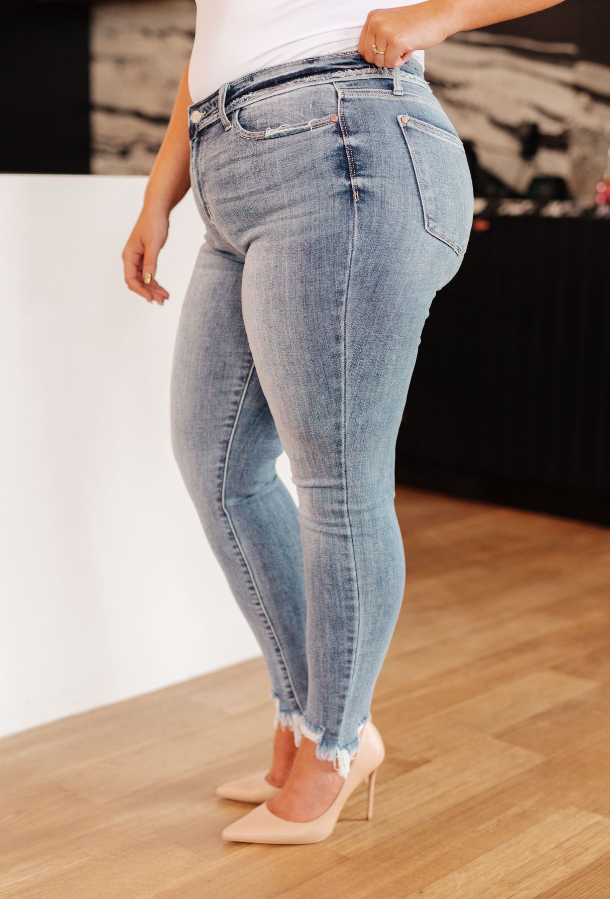 Sherry Mid Rise Release Waistband Detail Skinny - Liarian Unlimited Boutique