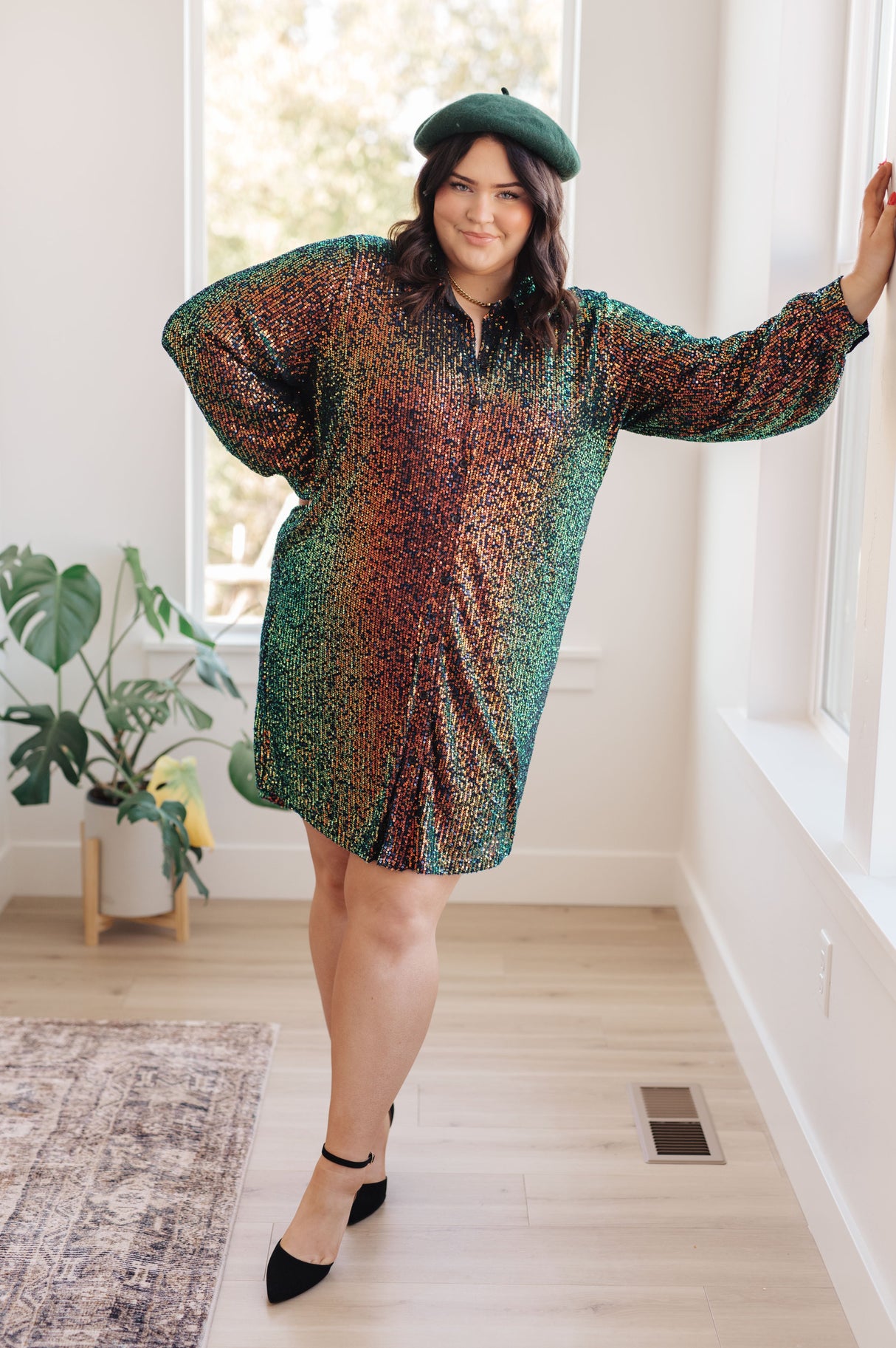 Vestido camisero con lentejuelas Shimmering Splendor
