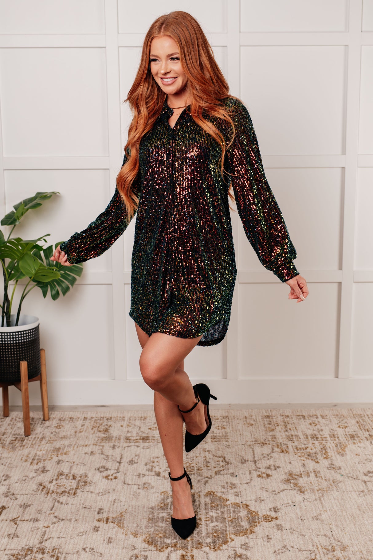 Vestido camisero con lentejuelas Shimmering Splendor