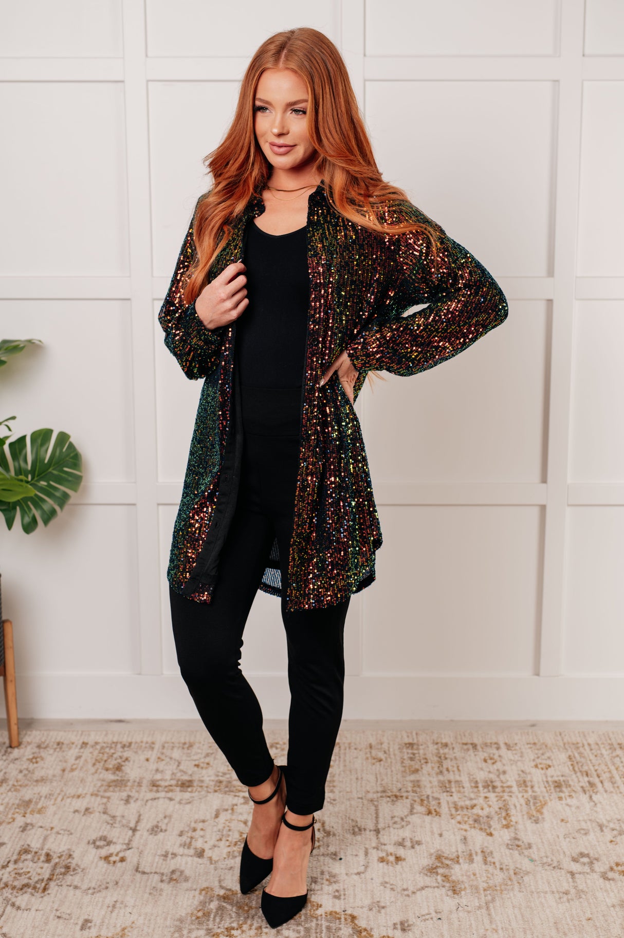 Vestido camisero con lentejuelas Shimmering Splendor