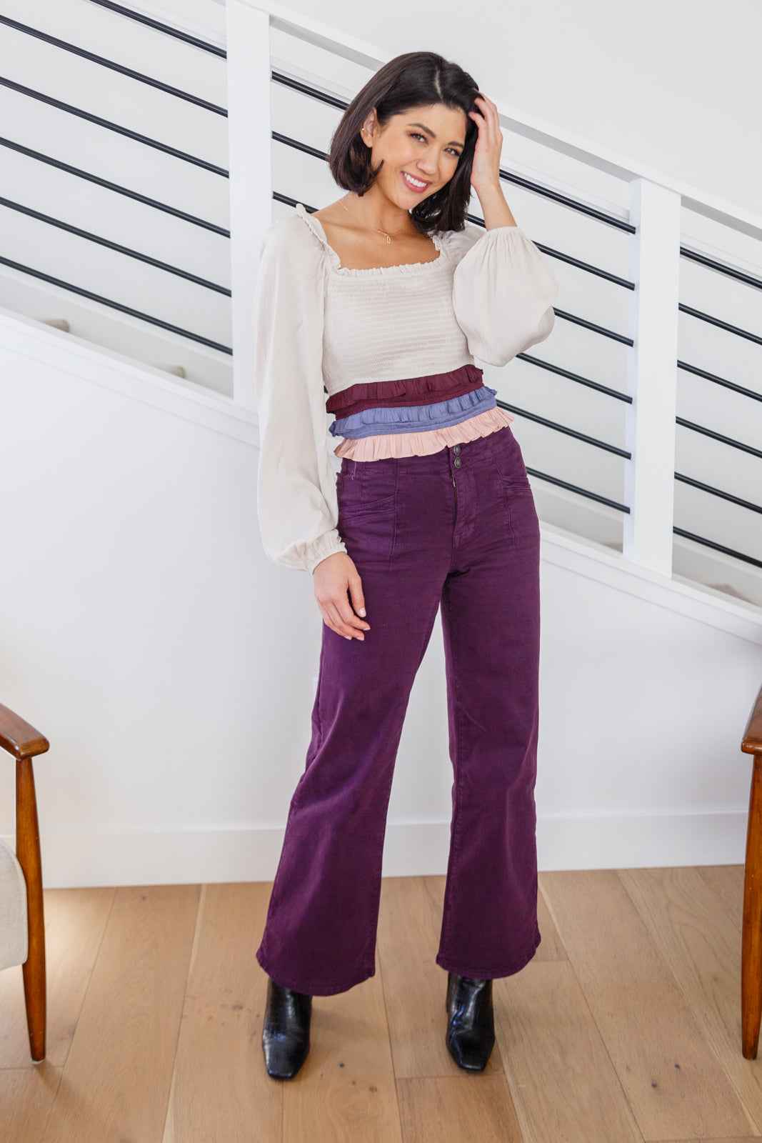 Petunia High Rise Wide Leg Jeans in Plum - Liarian Unlimited Boutique