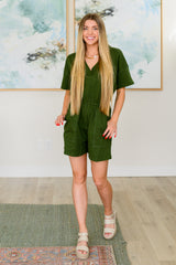 Short Sleeve V-Neck Romper in Army Green - Liarian Unlimited Boutique