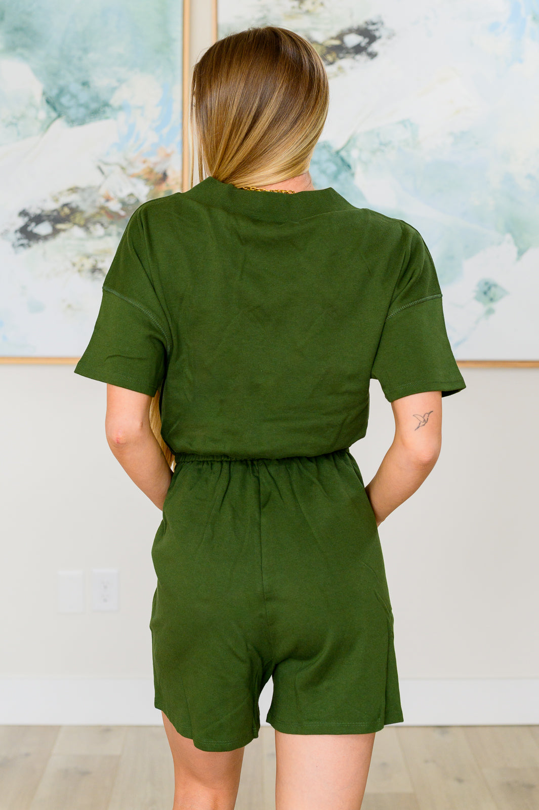 Short Sleeve V-Neck Romper in Army Green - Liarian Unlimited Boutique