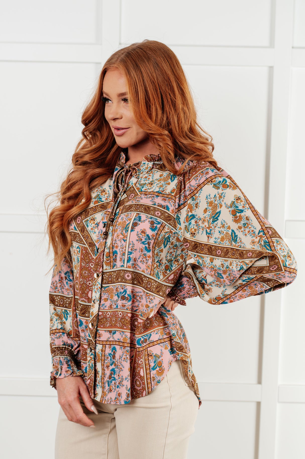 Blusa campesina estampada mixta Show and Tell