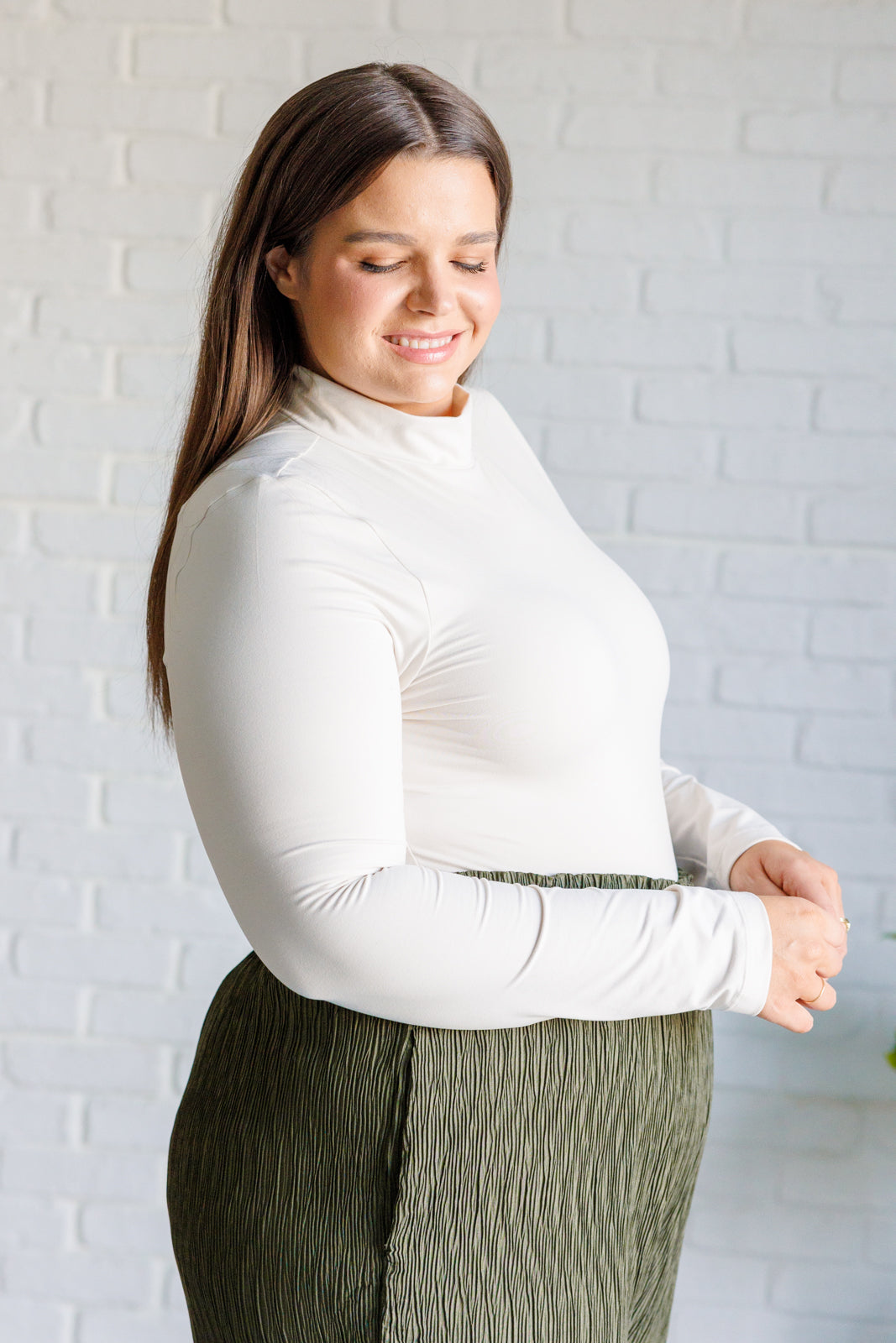 Body Simple Situation de cuello alto en blanco perla