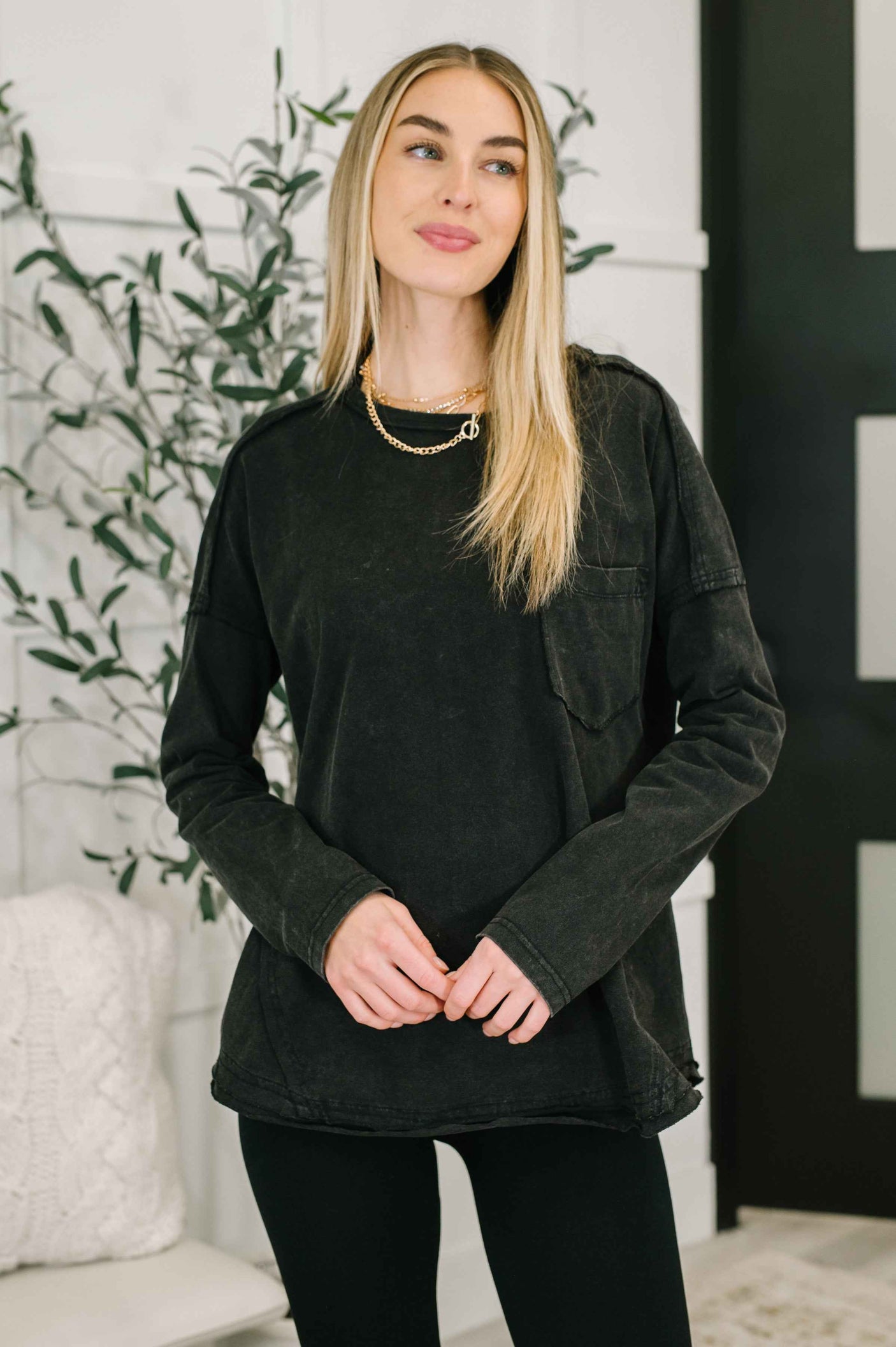 Simple as That Drop Shoulder Exposed Seam Top