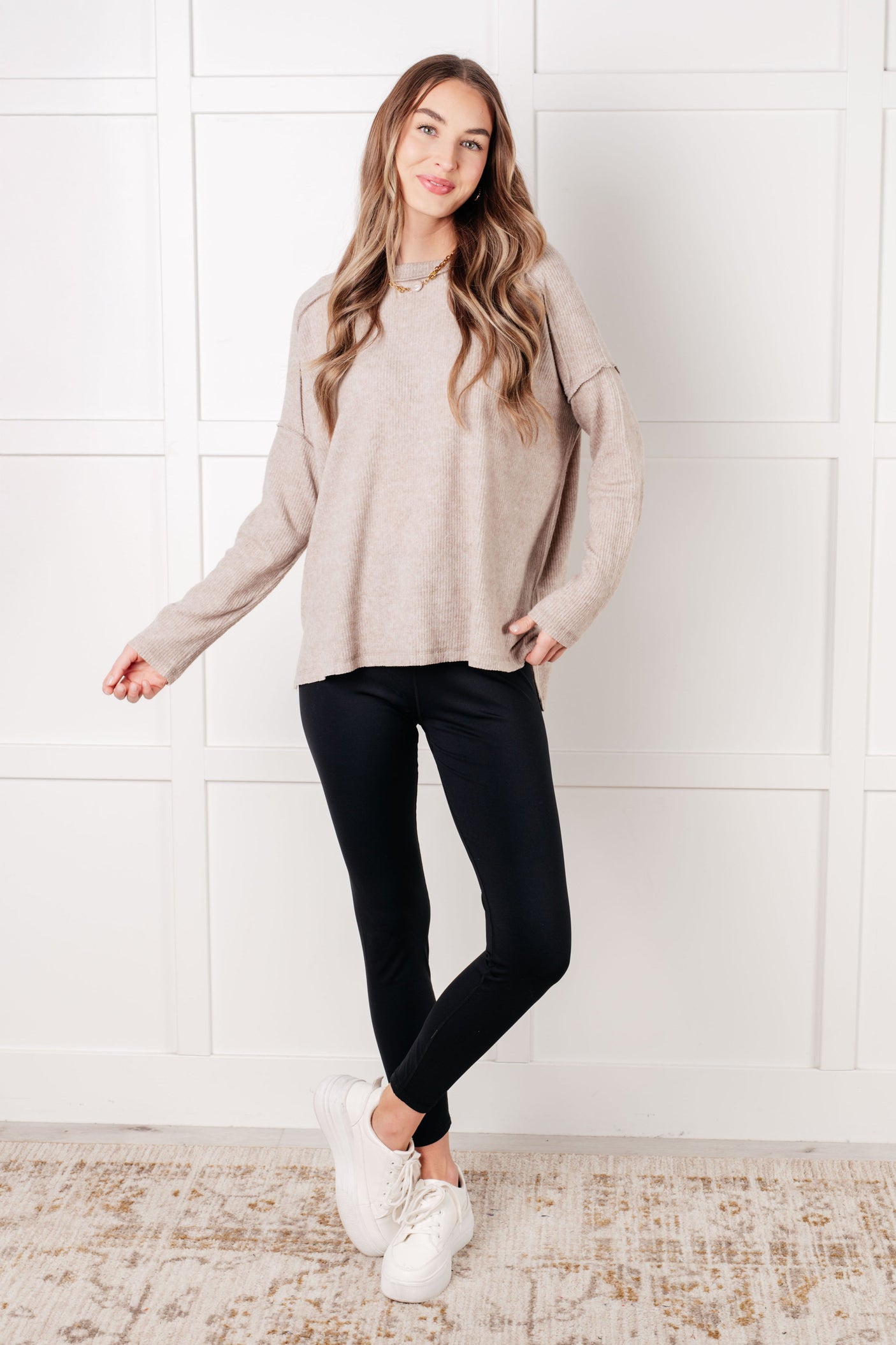 Simply Basic Ribbed Hacci Sweater in H Mocha - Liarian Unlimited Boutique