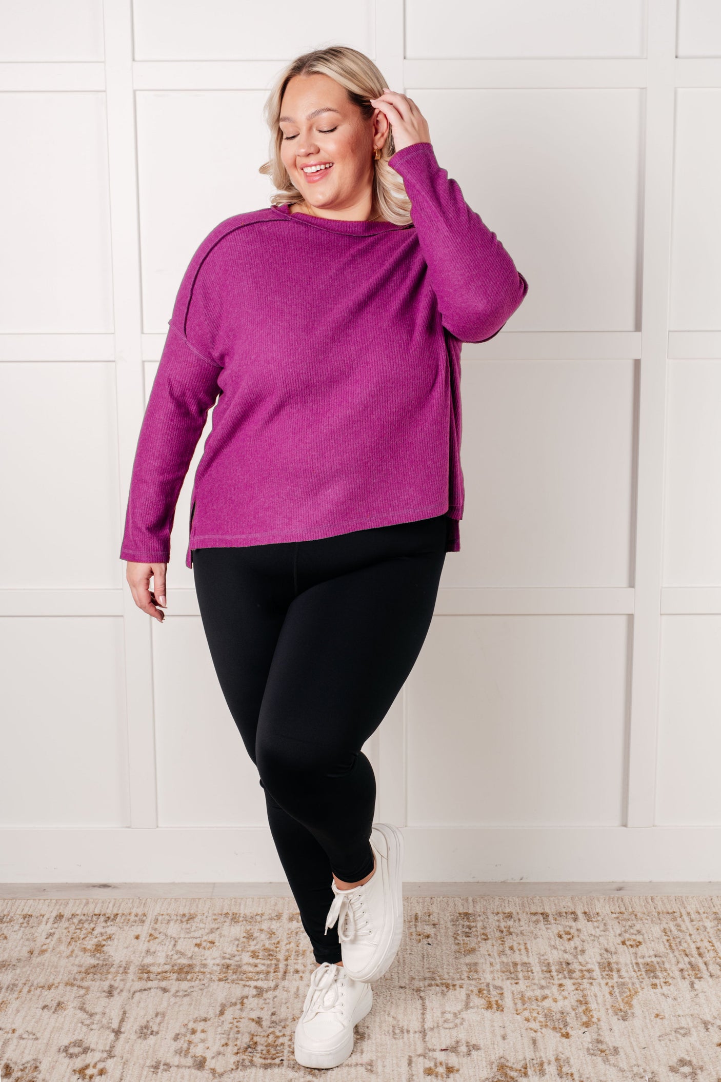 Simply Basic Ribbed Hacci Sweater in Light Plum - Liarian Unlimited Boutique