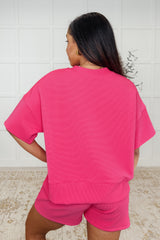 Slow Sunday Ribbed Knit Set in Hot Pink