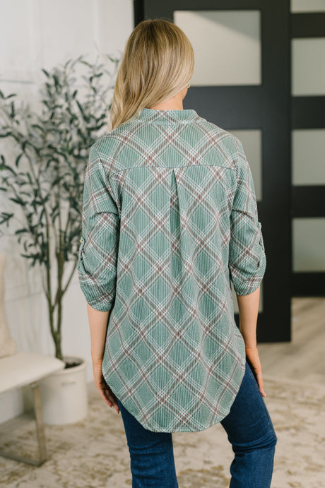 So It Goes Split Neck Plaid Top