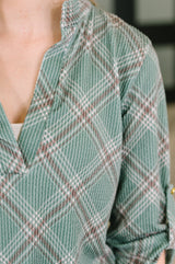 So It Goes Split Neck Plaid Top