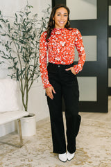 Somethings in the Air Lettuce Hem Longsleeve Top in Vermillion