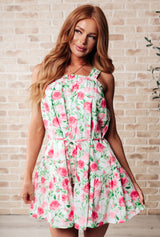 Vestido floral con lazo en rosa