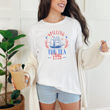 Camiseta gráfica "Derramando el té desde 1773"