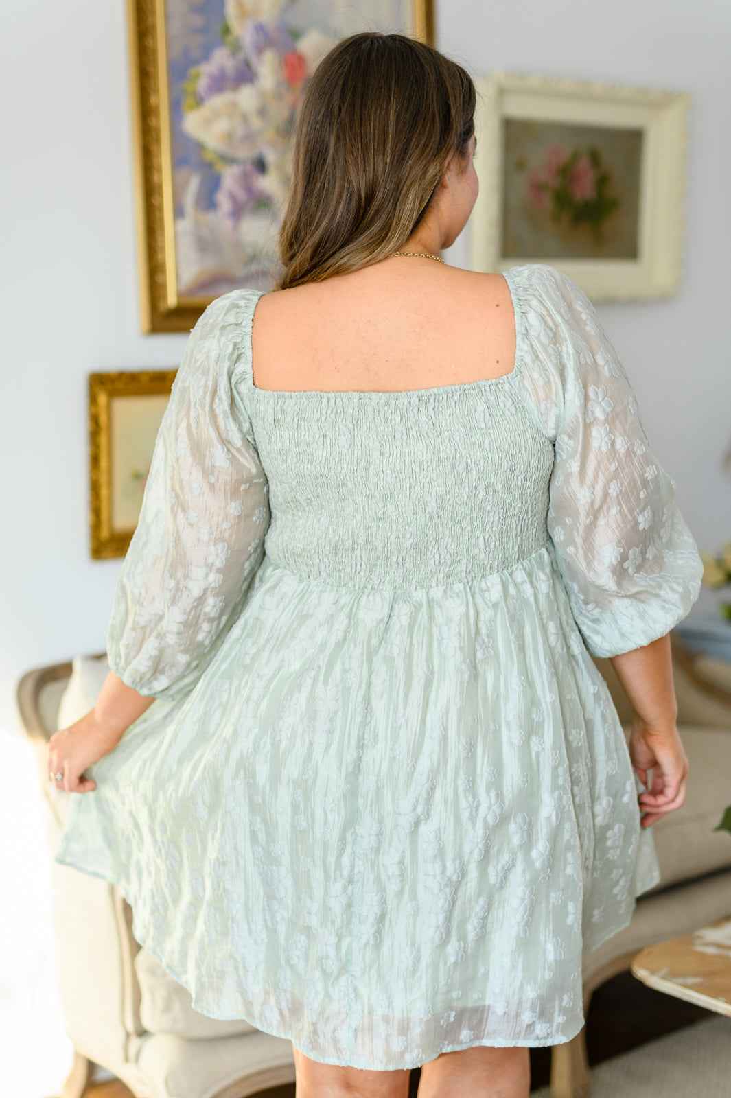 Spotting Fairies Puff Sleeve Dress in Sage - Liarian Unlimited Boutique