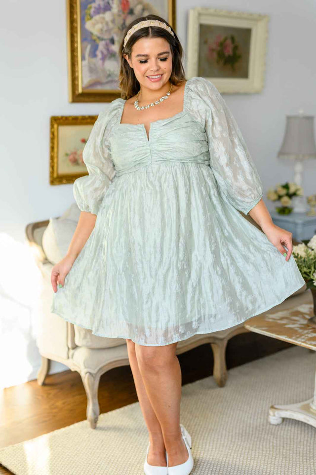 Spotting Fairies Puff Sleeve Dress in Sage - Liarian Unlimited Boutique
