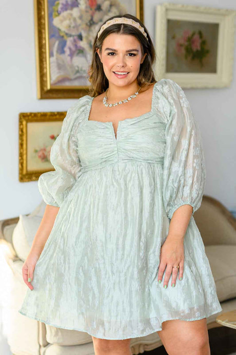 Spotting Fairies Puff Sleeve Dress in Sage - Liarian Unlimited Boutique