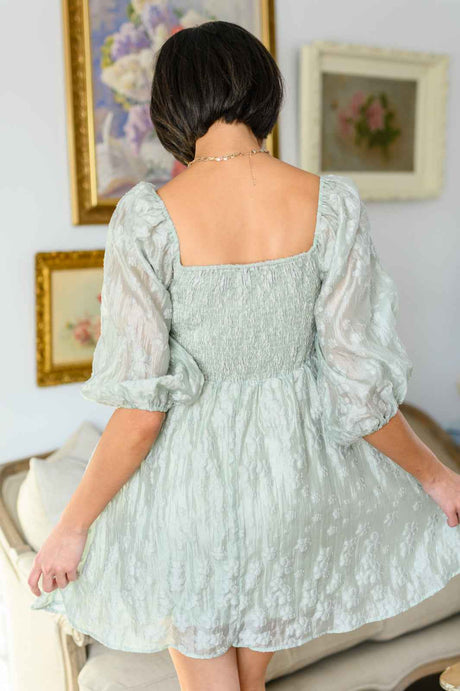Spotting Fairies Puff Sleeve Dress in Sage - Liarian Unlimited Boutique