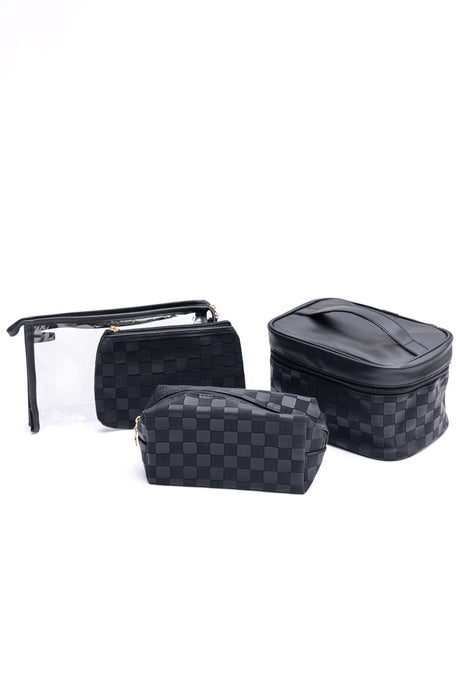 Subtly Checked Cosmetic Bags set of 4 in Black - Liarian Unlimited Boutique