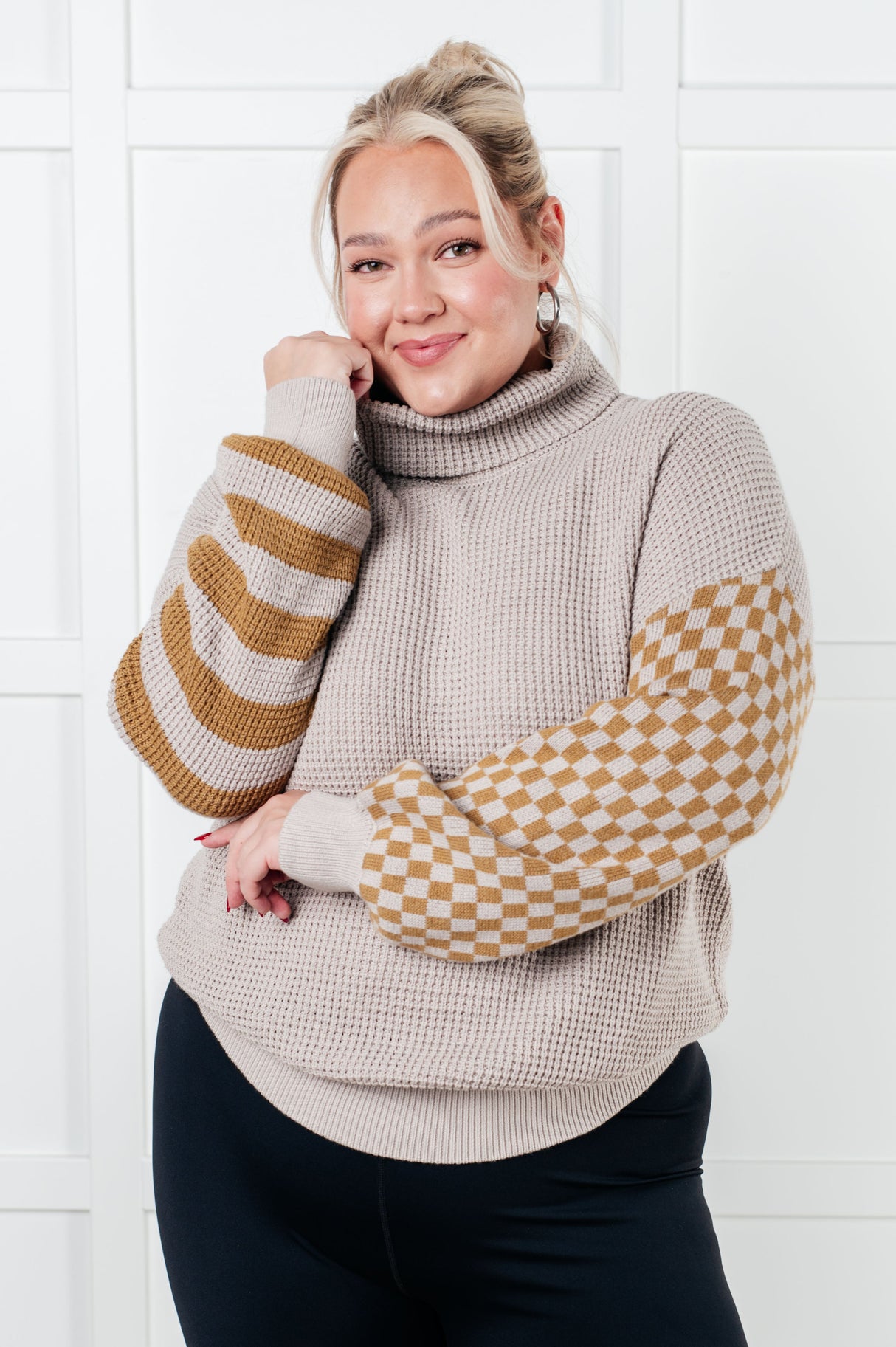 Suéter de punto gofre patchwork súper de temporada