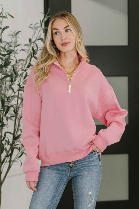 Sweater Weather Half Zip High Neck Pullover in Dark Pink