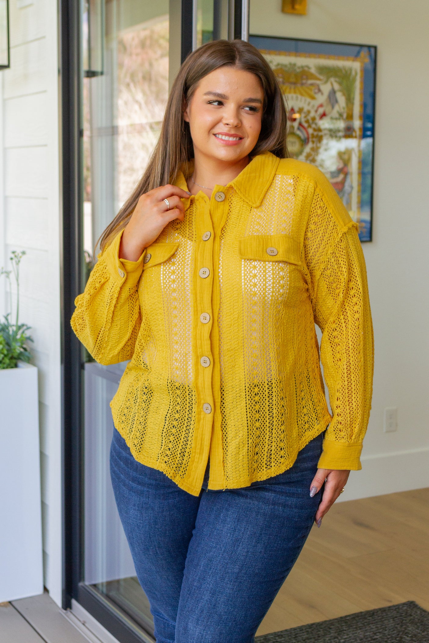 Sweeter Than Nectar Lace Button Down in Honey - Liarian Unlimited Boutique