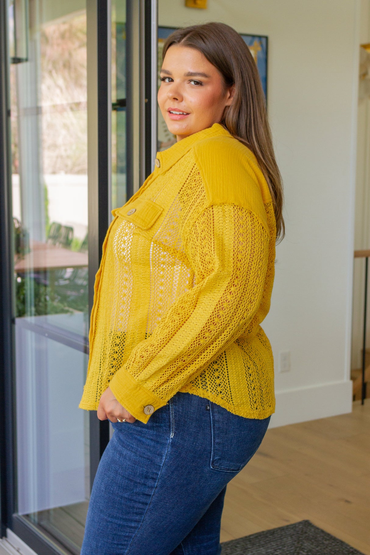 Sweeter Than Nectar Lace Button Down in Honey - Liarian Unlimited Boutique