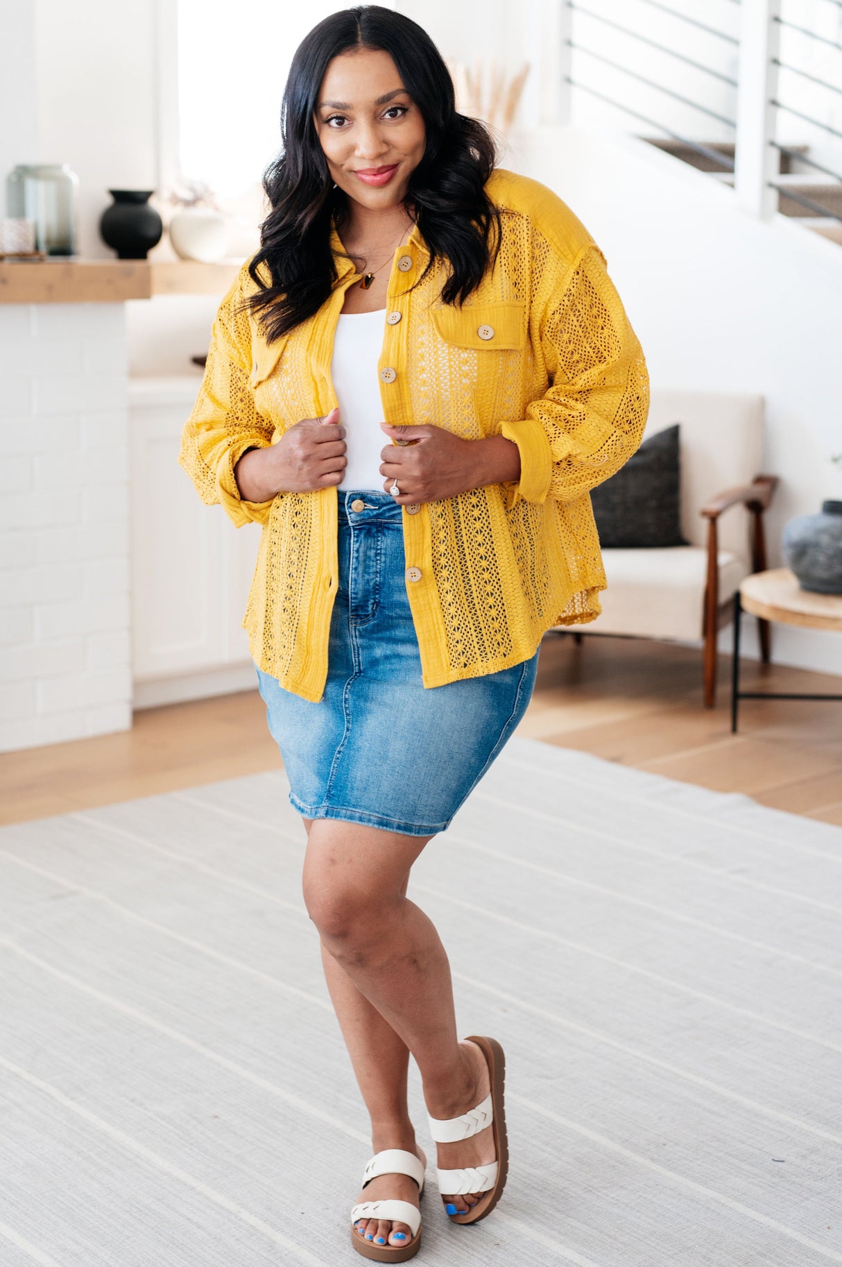 Sweeter Than Nectar Lace Button Down in Honey - Liarian Unlimited Boutique