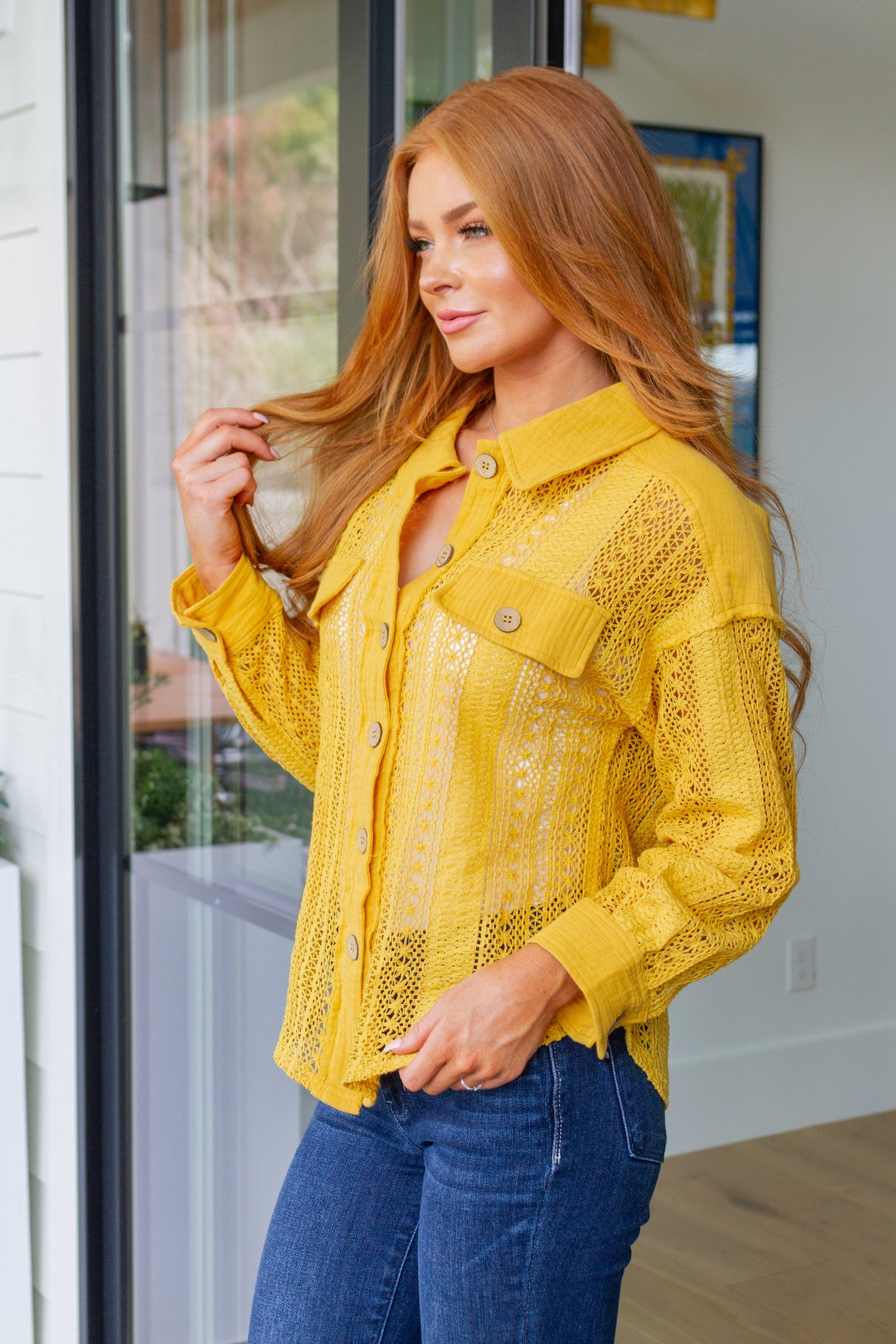 Sweeter Than Nectar Lace Button Down in Honey - Liarian Unlimited Boutique