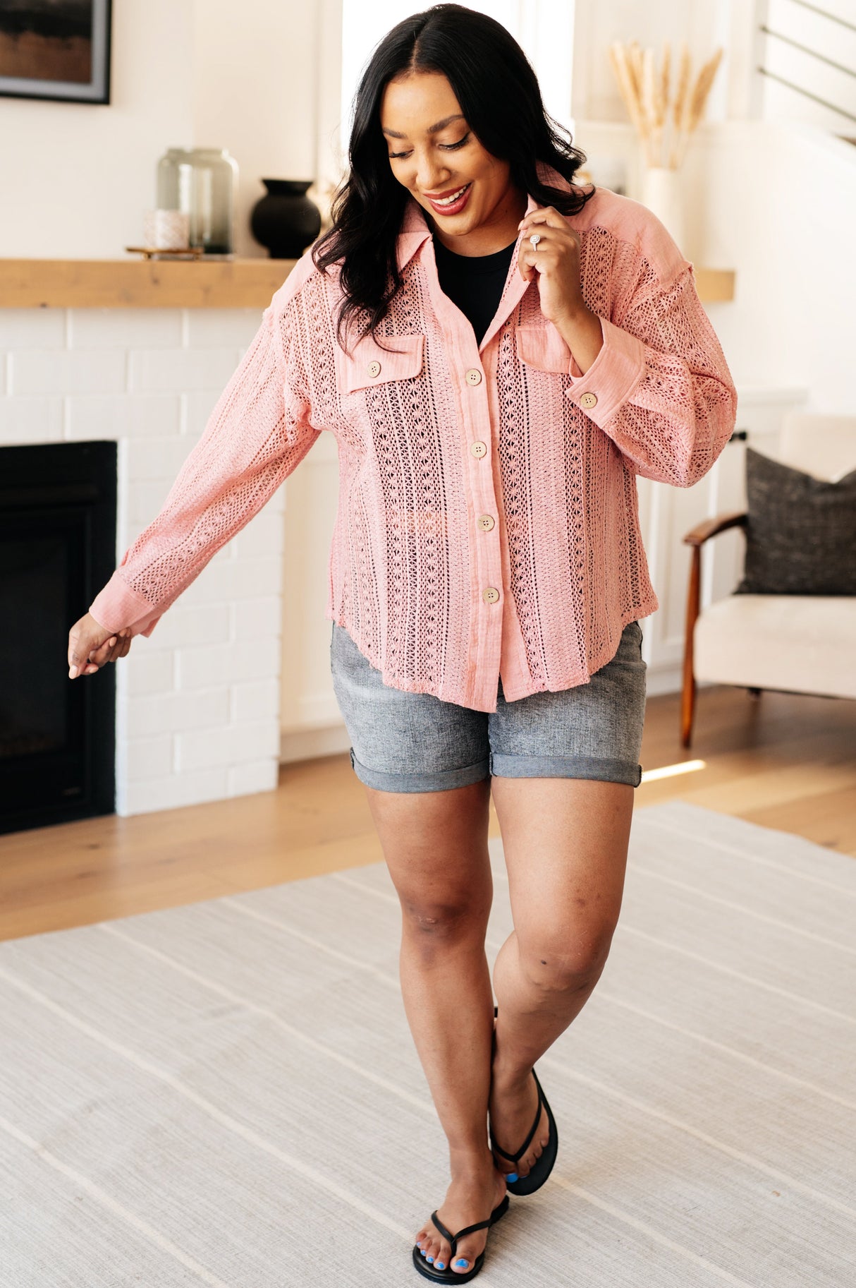 Sweeter Than Nectar Lace Button Down in Rose - Liarian Unlimited Boutique