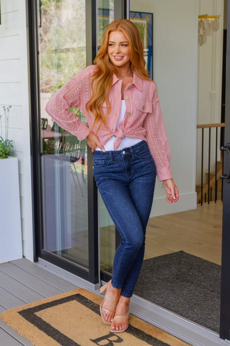 Sweeter Than Nectar Lace Button Down in Rose - Liarian Unlimited Boutique