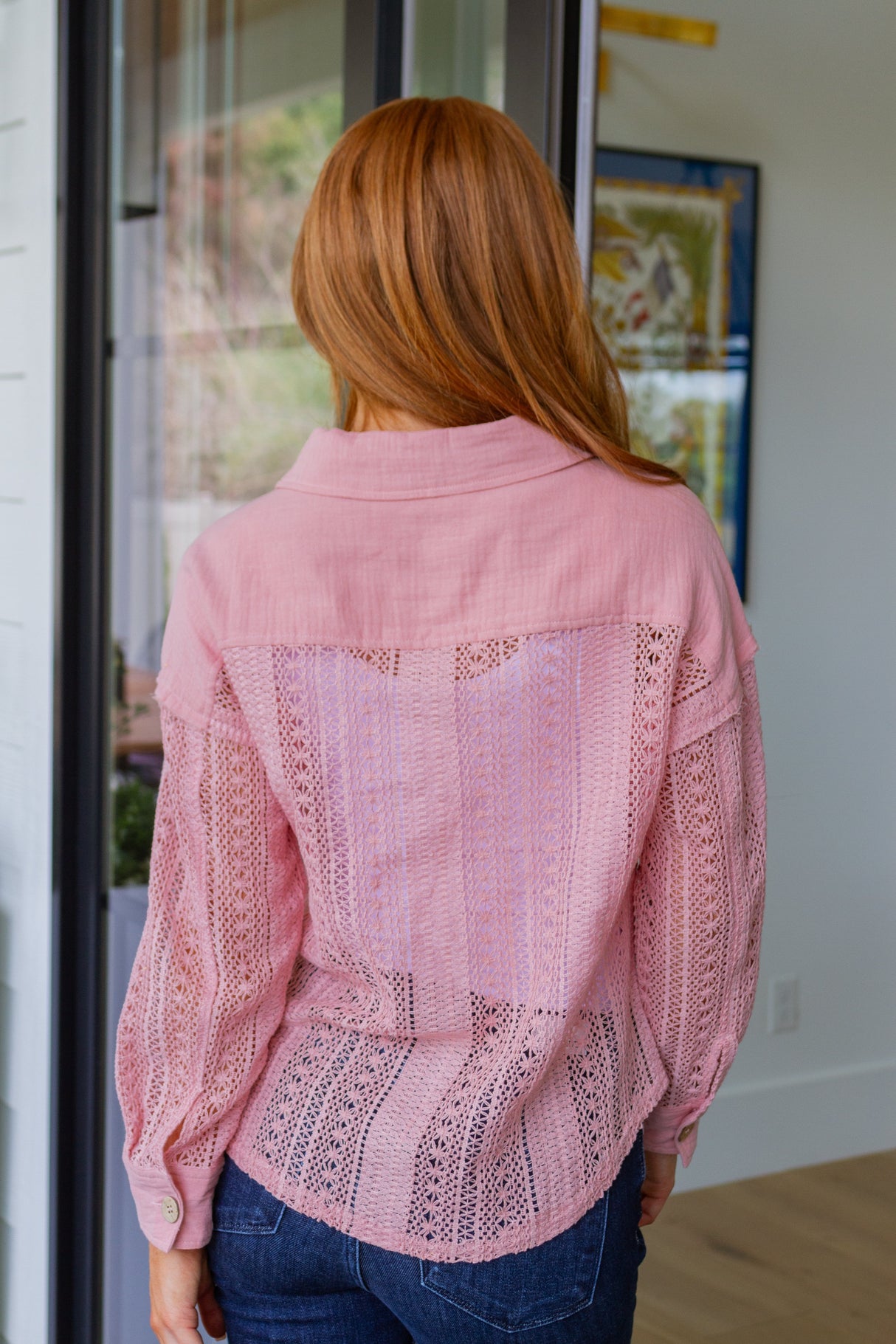 Sweeter Than Nectar Lace Button Down in Rose - Liarian Unlimited Boutique