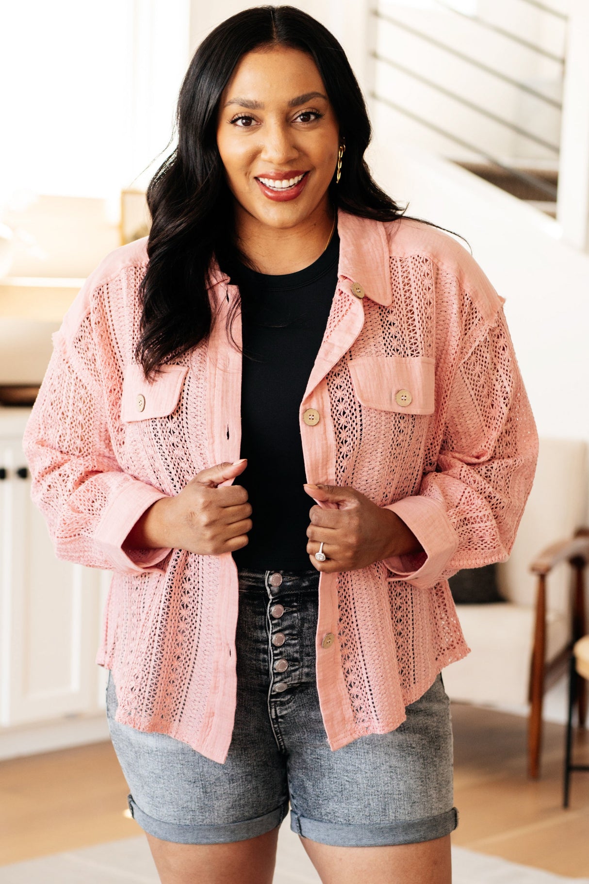 Sweeter Than Nectar Lace Button Down in Rose - Liarian Unlimited Boutique