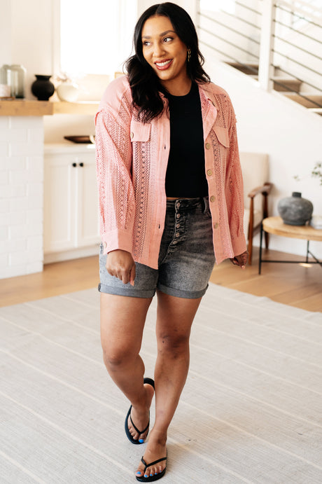 Sweeter Than Nectar Lace Button Down in Rose - Liarian Unlimited Boutique