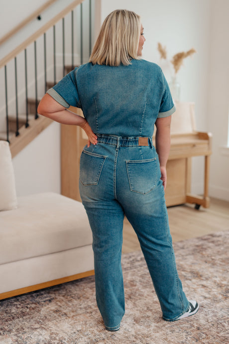 Sylvia Short Sleeve Denim Jumpsuit - Liarian Unlimited Boutique