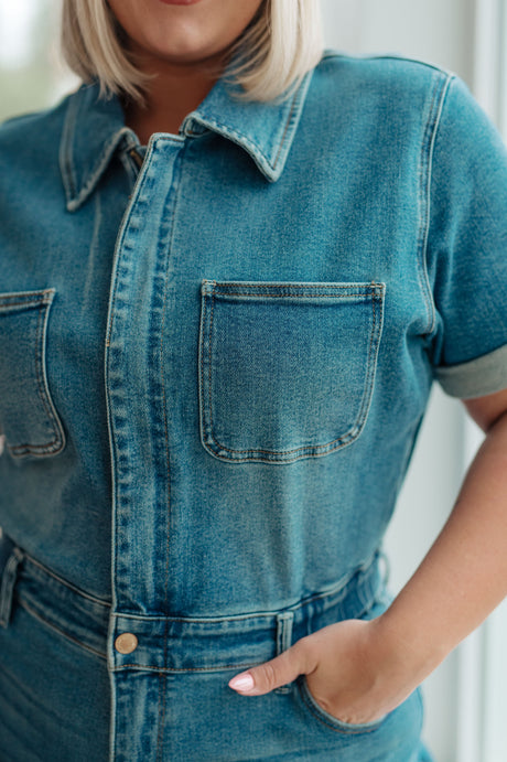 Sylvia Short Sleeve Denim Jumpsuit - Liarian Unlimited Boutique