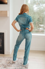 Sylvia Short Sleeve Denim Jumpsuit - Liarian Unlimited Boutique