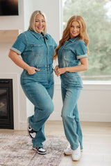 Sylvia Short Sleeve Denim Jumpsuit - Liarian Unlimited Boutique