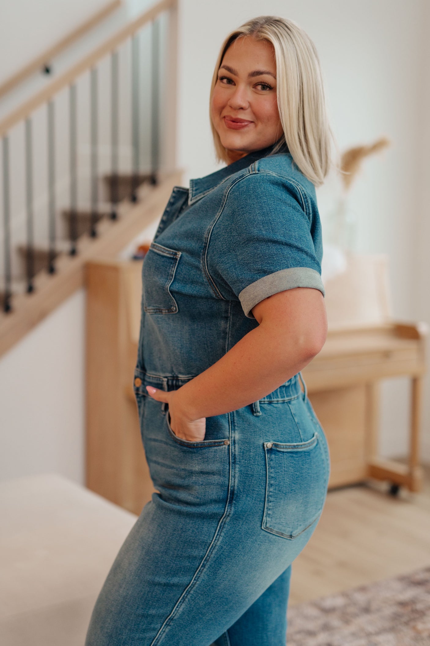 Sylvia Short Sleeve Denim Jumpsuit - Liarian Unlimited Boutique