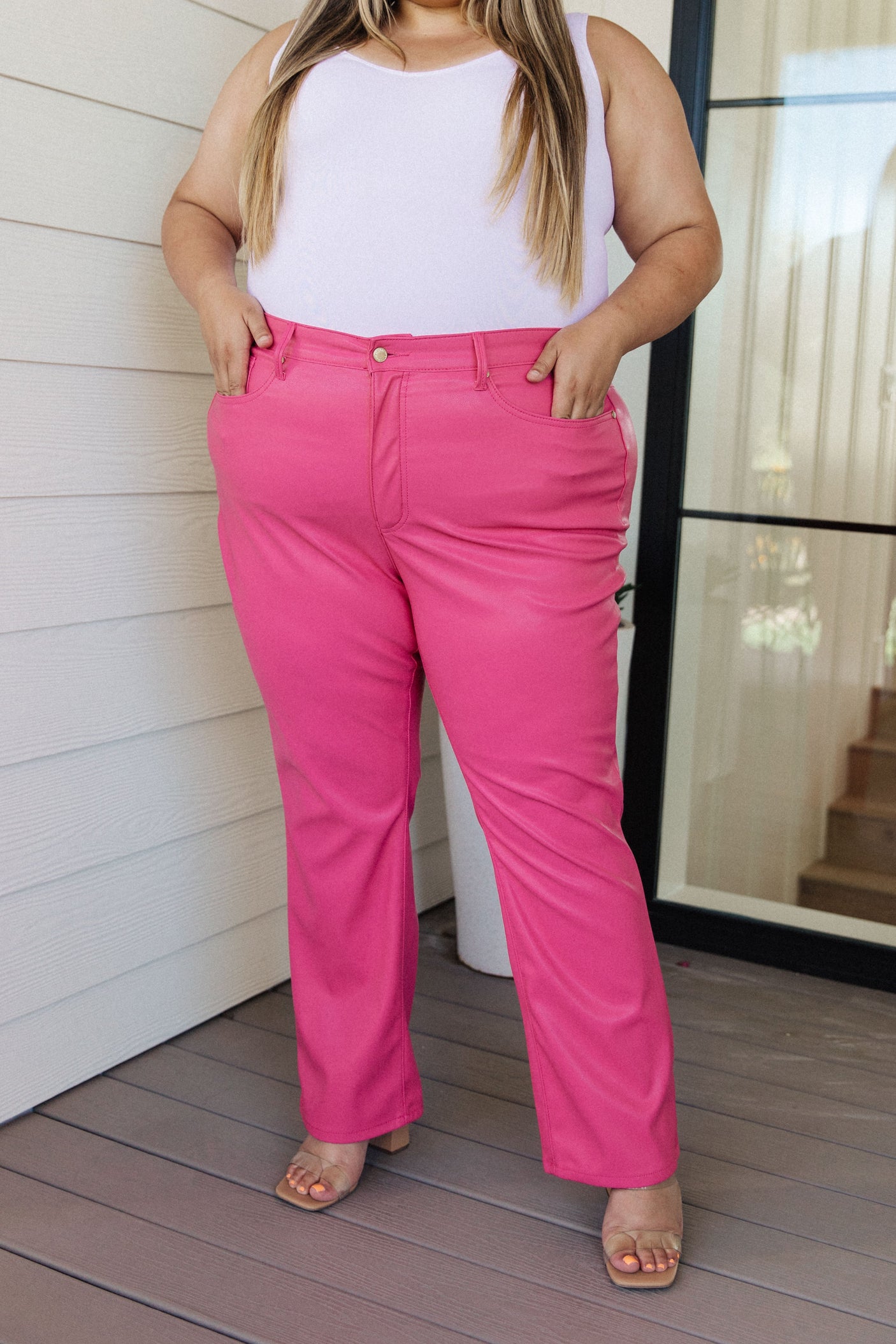 Tanya Control Top Faux Leather Pants in Hot Pink - Liarian Unlimited Boutique