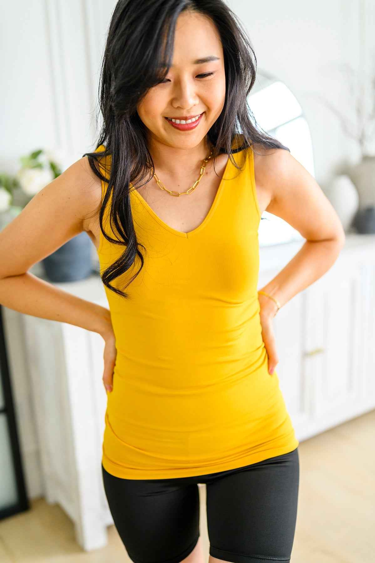 The Basics Reversible Longline Tank in Mustard - Liarian Unlimited Boutique